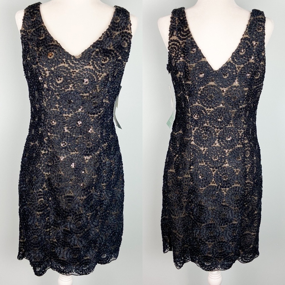 NWT Jackie Jon New York Illusion Lace Cocktail Dress Scalloped Shift Size 10
